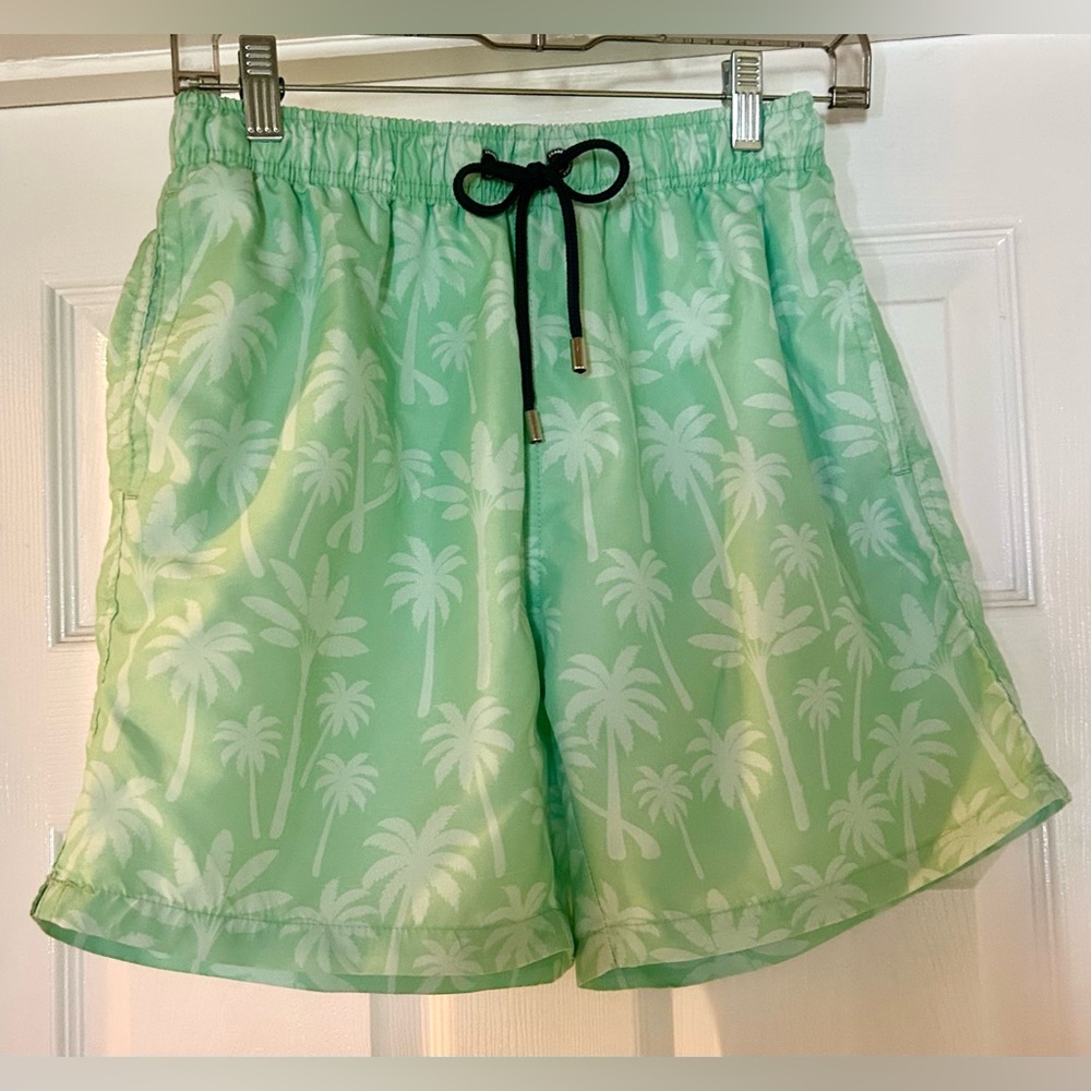 Palm Print Men's Swim Trunks - Mint Green